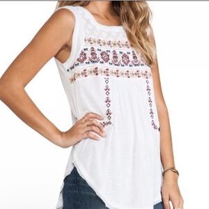Free People White Reckless Abandon Embroidered Tank Top